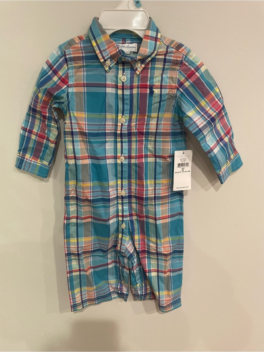 NWT Ralph Lauren Plaid Romper - 6 Months Colorful One Piece Short